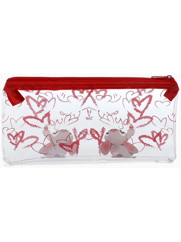 Косметичка-пенал на молнии, с рисунком «Зайки», прозрачная/красная