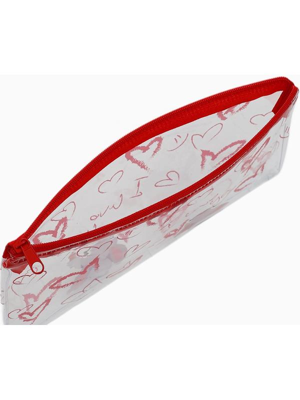 Косметичка-пенал на молнии, с рисунком «Зайки», прозрачная/красная