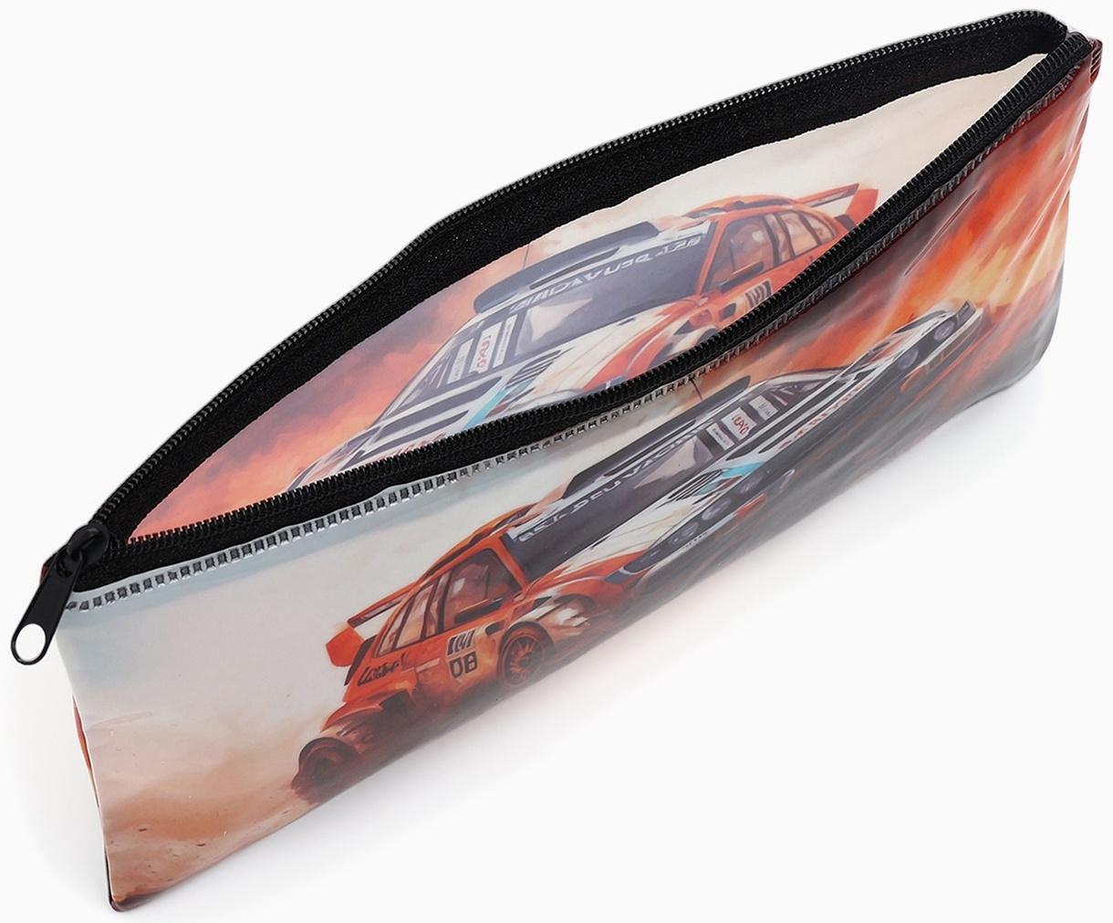 Косметичка-пенал на молнии, с рисунком «Авто», коричневая