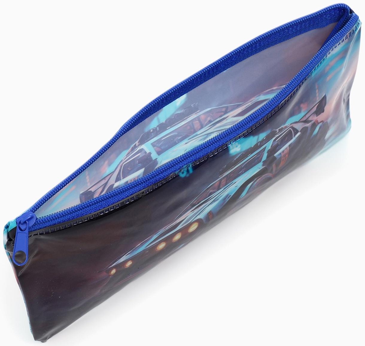 Косметичка-пенал на молнии, с рисунком «Авто», синяя