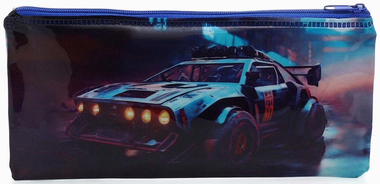 Косметичка-пенал на молнии, с рисунком «Авто», синяя