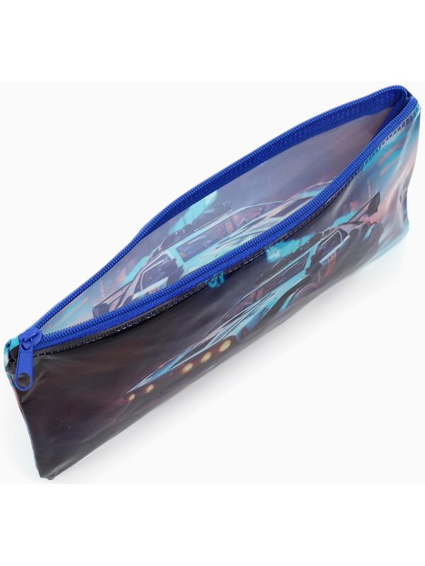 Косметичка-пенал на молнии, с рисунком «Авто», синяя