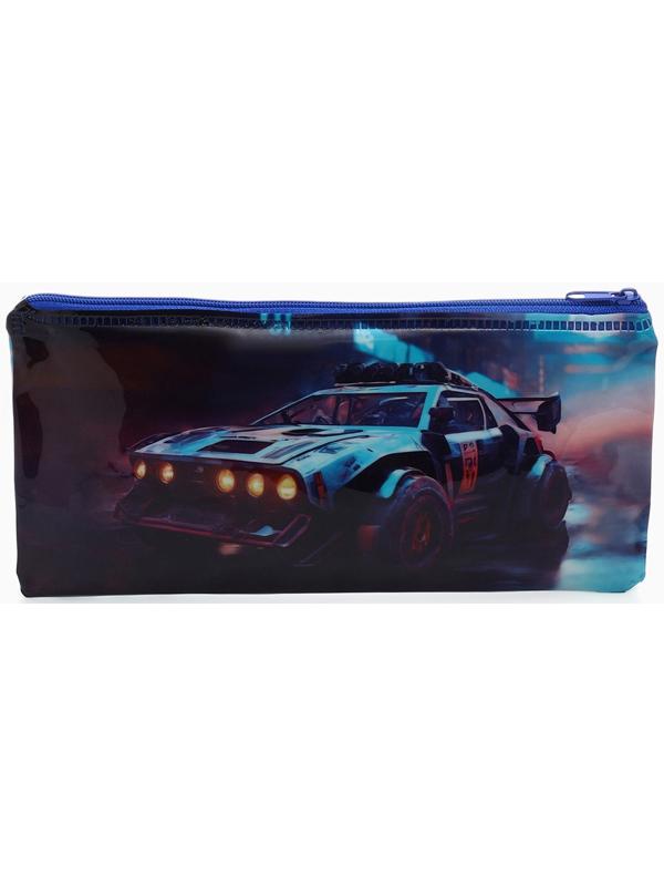 Косметичка-пенал на молнии, с рисунком «Авто», синяя