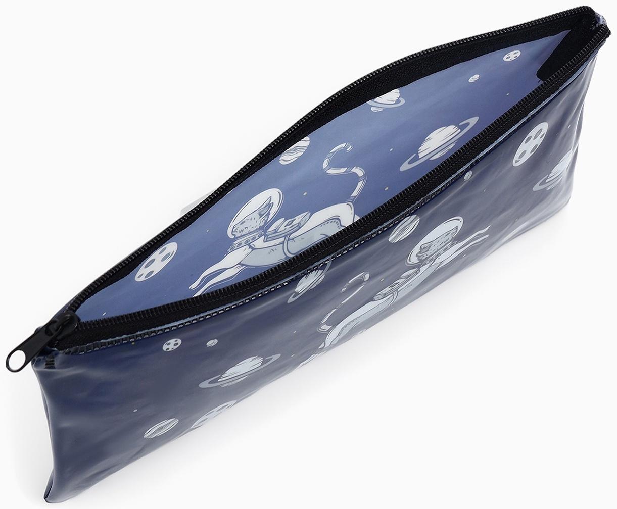 Косметичка-пенал на молнии, с рисунком «Космический кот», тёмно-синяя