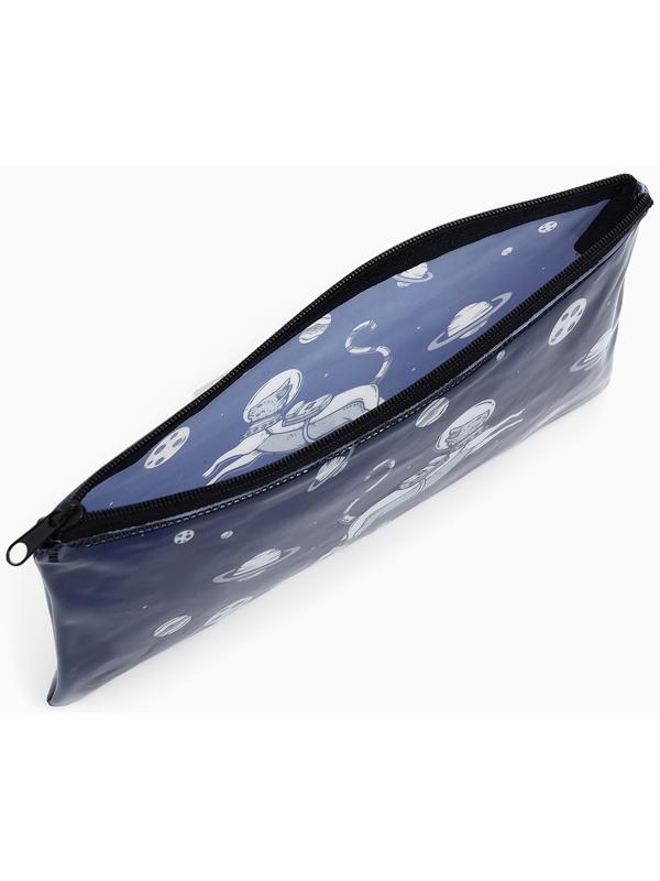 Косметичка-пенал на молнии, с рисунком «Космический кот», тёмно-синяя