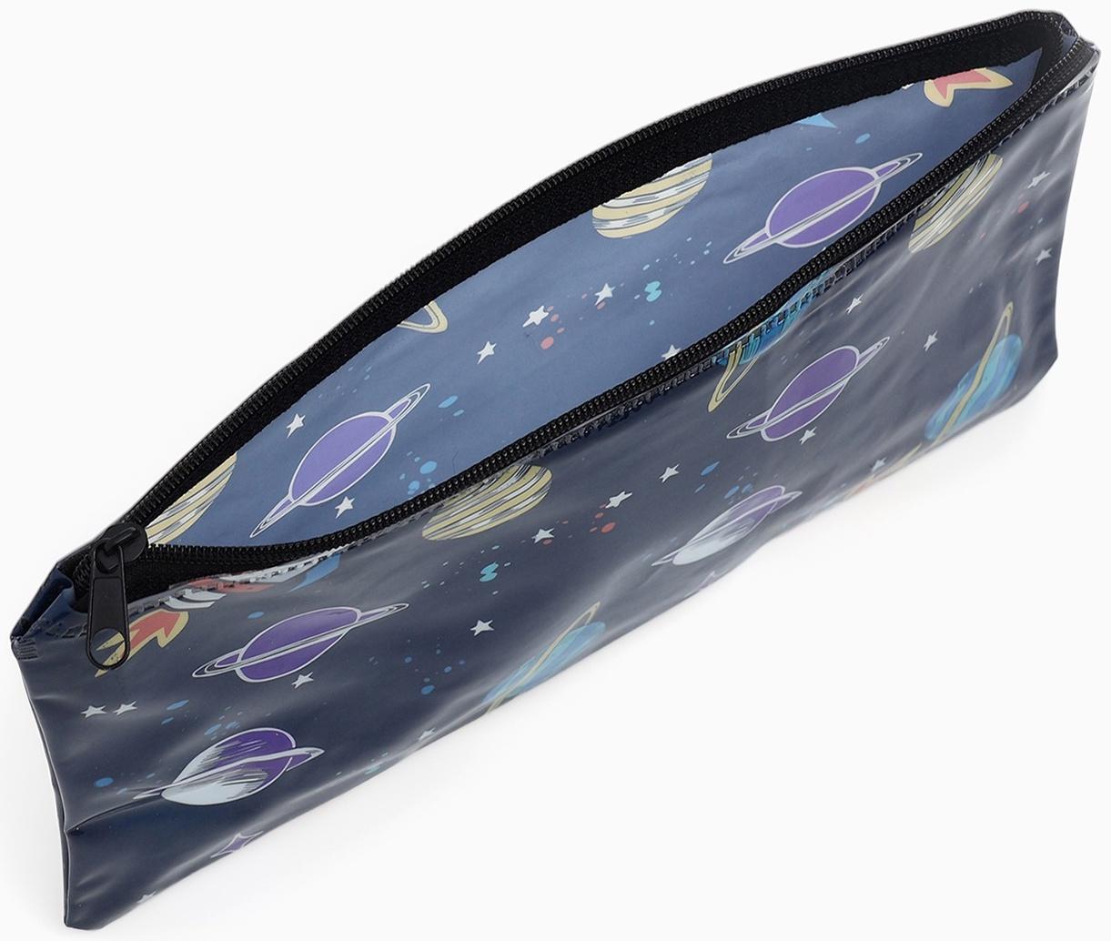 Косметичка-пенал на молнии, с рисунком «Планеты», чёрная