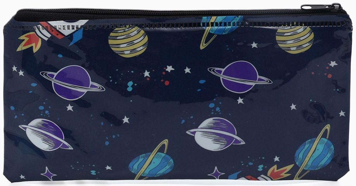 Косметичка-пенал на молнии, с рисунком «Планеты», чёрная