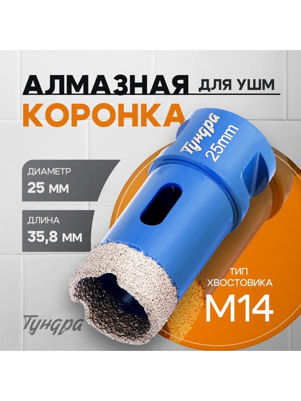 Коронка алмазная ТУНДРА, для УШМ, 25×35.8 мм, М14