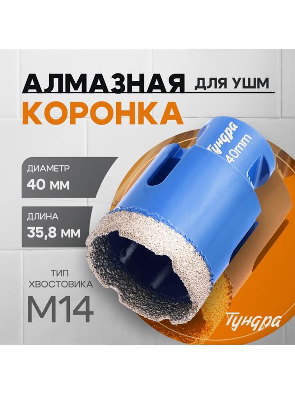 Коронка алмазная ТУНДРА, для УШМ, 40×35.8 мм, М14