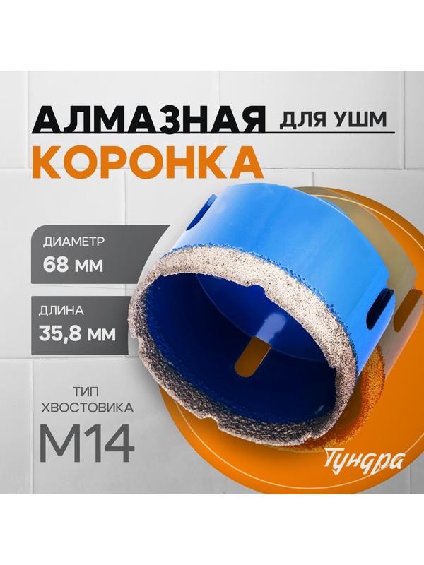 Коронка алмазная ТУНДРА, для УШМ, 68×35.8 мм, М14