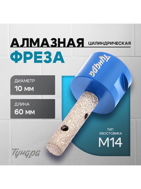 Фреза алмазная цилиндрическая ТУНДРА, по камню, кафелю и керамограниту, 10×40 мм, М14