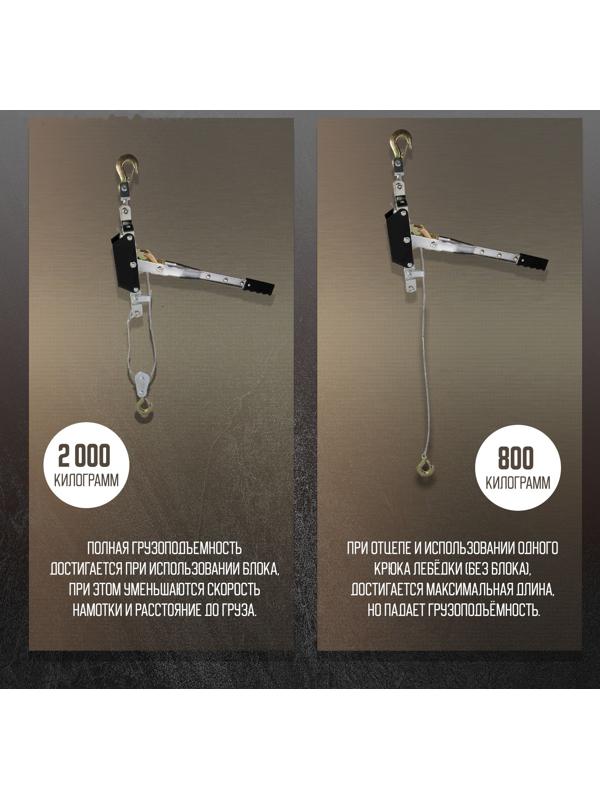 Лебедка рычажная ТУНДРА, двойное храповое колесо, тяга 2 т (подъем 0.8 т), трос 3.6 метра