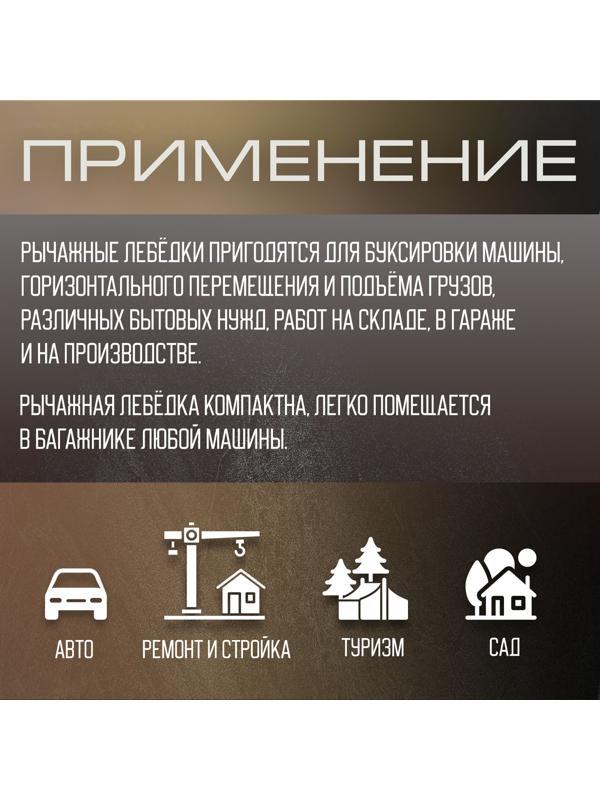 Лебедка рычажная ТУНДРА, двойное храповое колесо, тяга 2 т (подъем 0.8 т), трос 3.6 метра