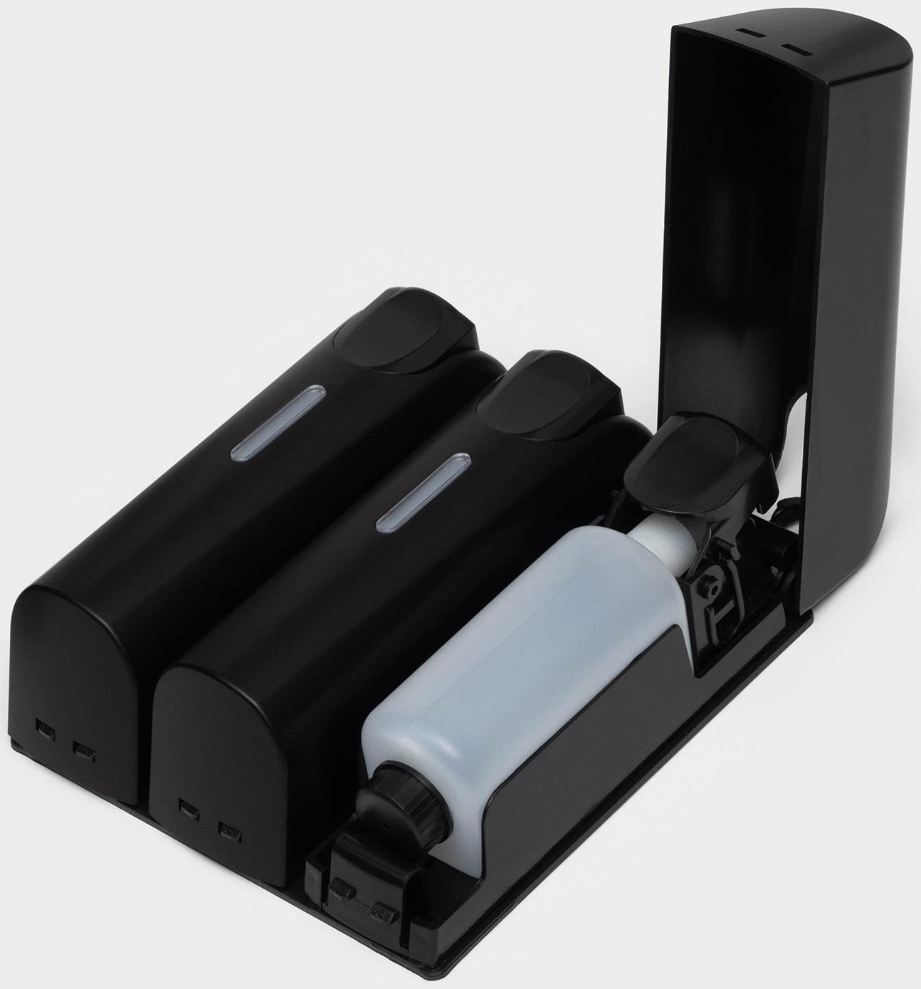 Диспенсер для мыла SAVANNA, механический, 3 отсека по 350 мл: шампунь, кондиционер, гель, чёрный