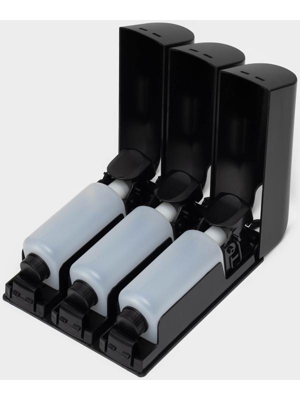 Диспенсер для мыла SAVANNA, механический, 3 отсека по 350 мл: шампунь, кондиционер, гель, чёрный