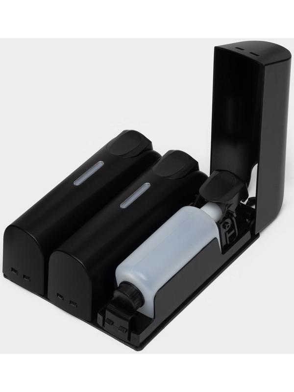 Диспенсер для мыла SAVANNA, механический, 3 отсека по 350 мл: шампунь, кондиционер, гель, чёрный