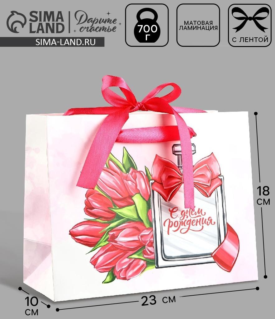 Пакет ламинированный с лентой «С Днём рождения», MS 23 × 10 × 18 см
