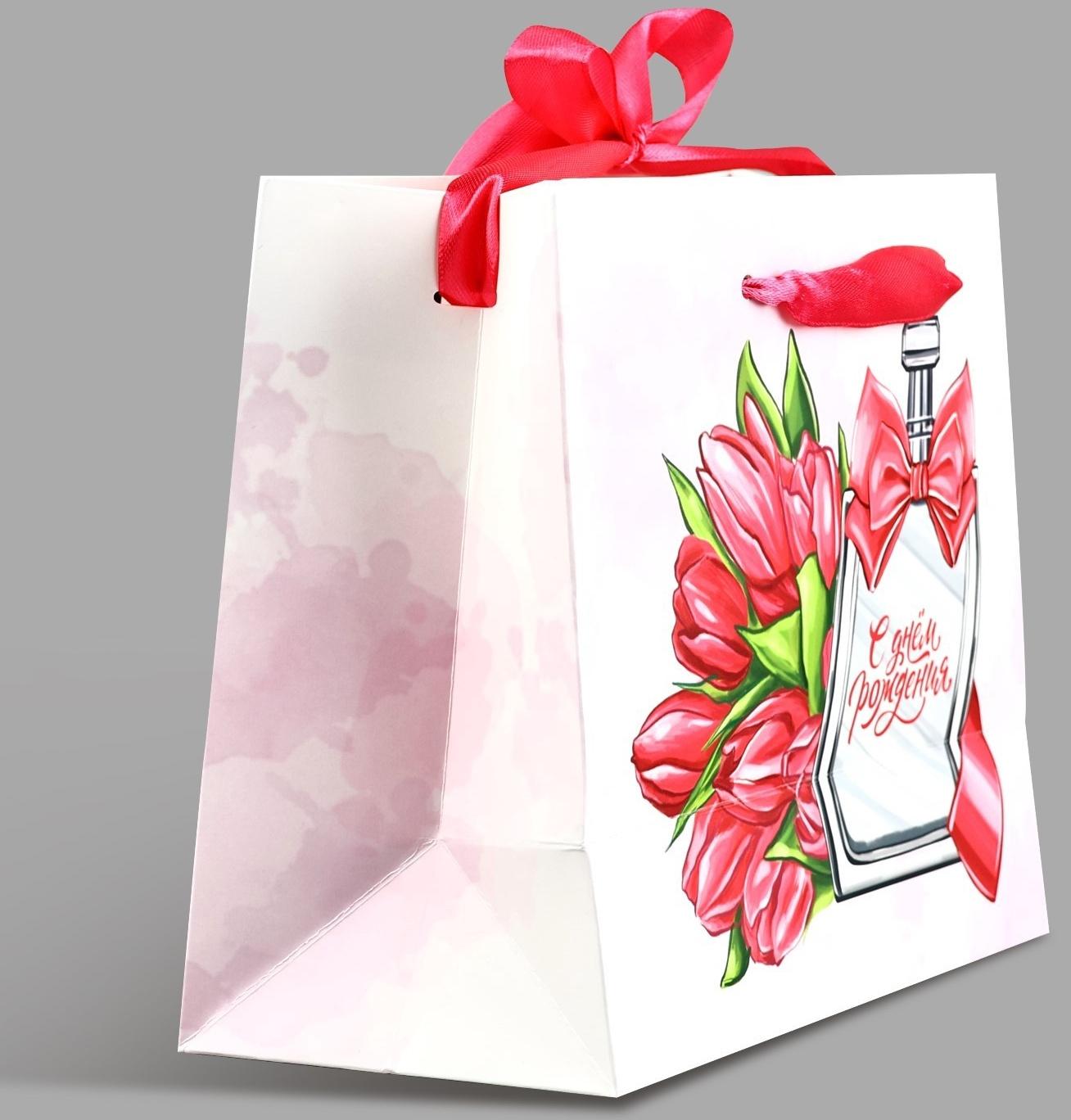 Пакет ламинированный с лентой «С Днём рождения», MS 23 × 10 × 18 см