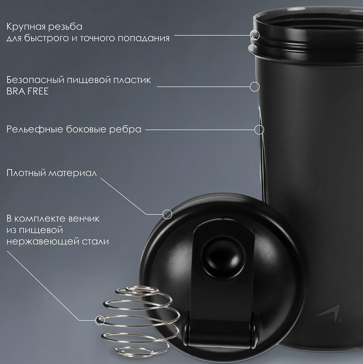 Шейкер для спортивного питания Onlytop, 600 мл, цвет черный