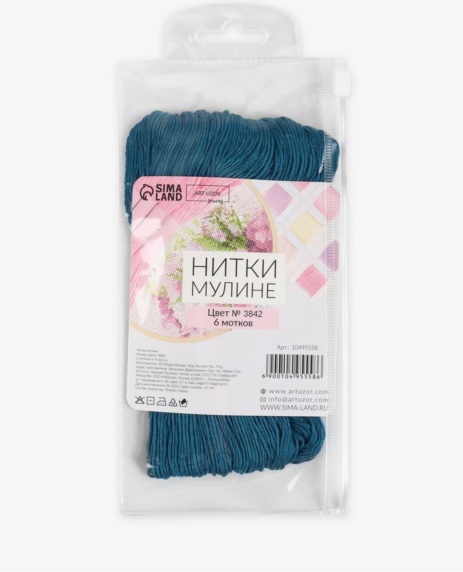 Набор ниток мулине №3842, 8±1 м, 6 шт., синий