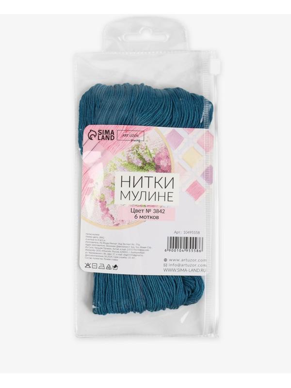 Набор ниток мулине №3842, 8±1 м, 6 шт., синий
