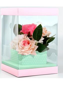 Коробка для цветов с вазой и PVC окнами складная «Нежность», 16 х 23 х 16 см