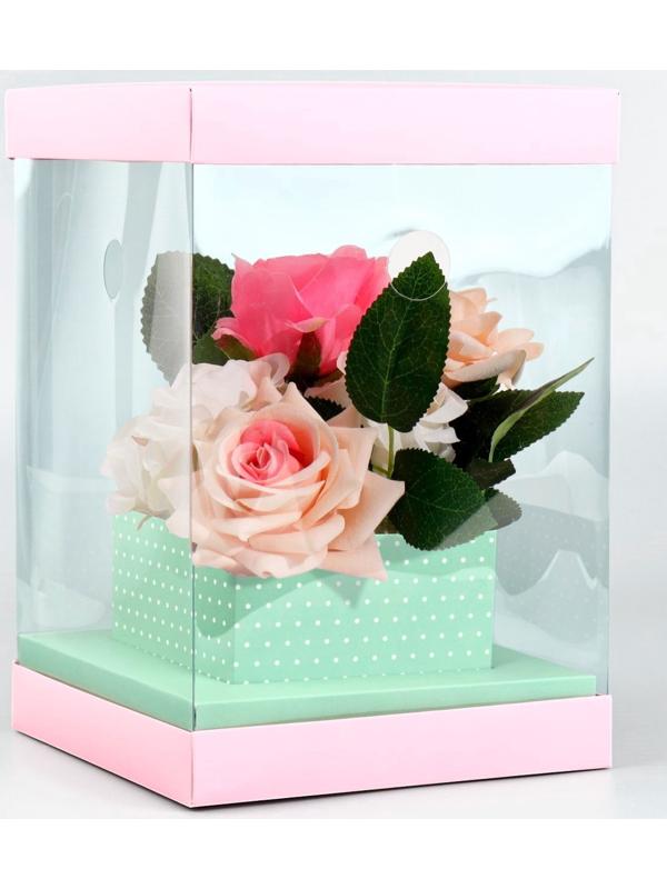 Коробка для цветов с вазой и PVC окнами складная «Нежность», 16 х 23 х 16 см