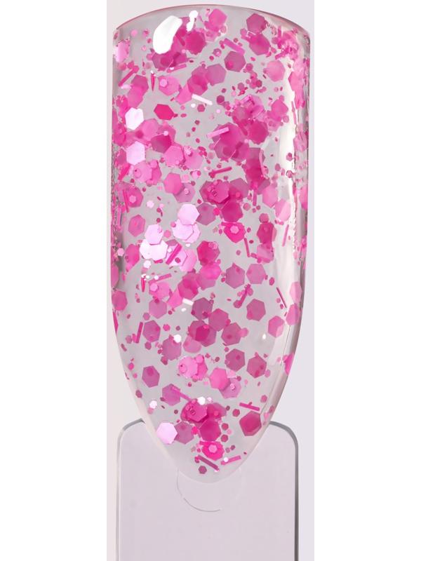 Гель для наращивания, с блёстками, 3-х фазный, 15 гр, LED/UV, прозрачный, розовый