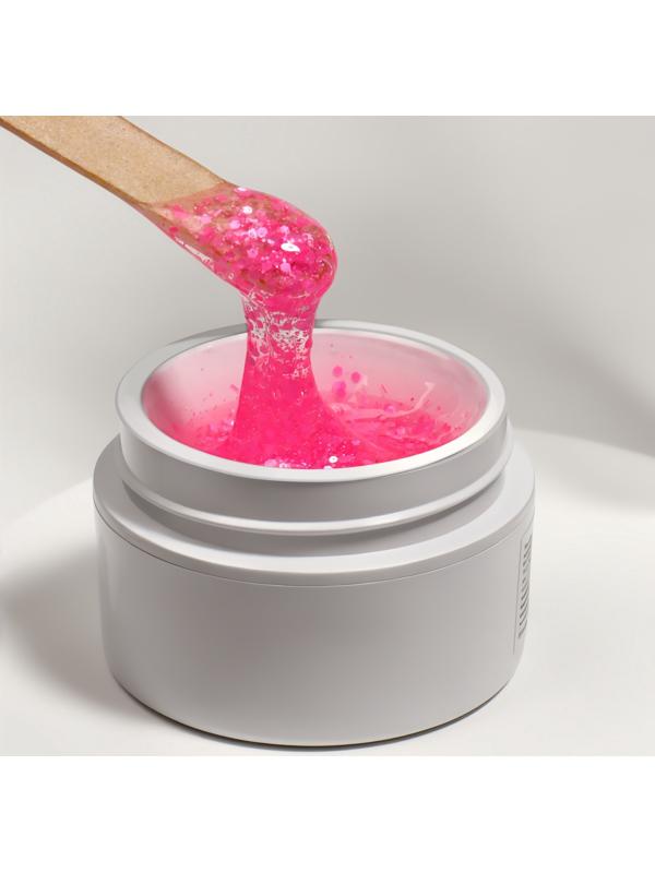 Гель для наращивания, с блёстками, 3-х фазный, 15 гр, LED/UV, прозрачный, розовый