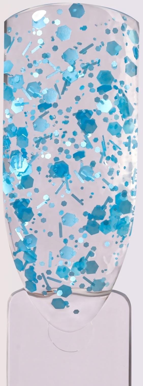 Гель для наращивания, с блёстками, 3-х фазный, 15 гр, LED/UV, прозрачный, голубой