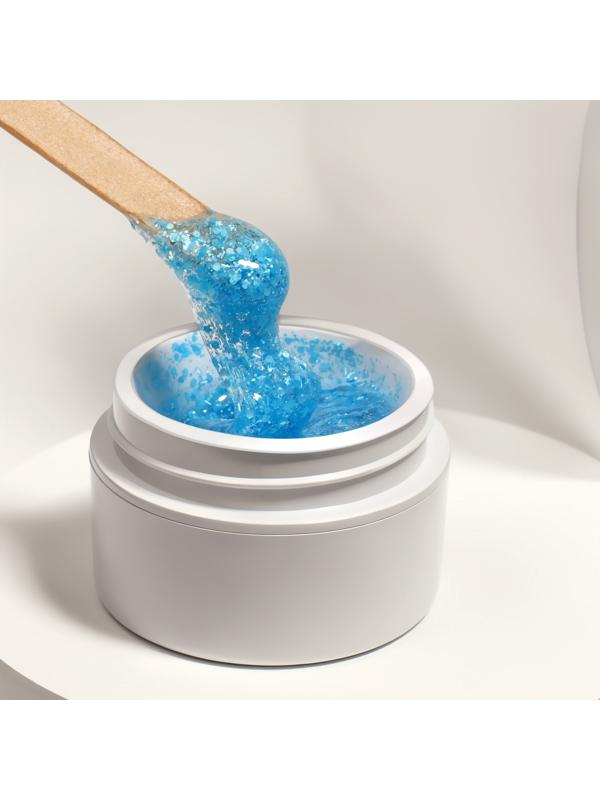 Гель для наращивания, с блёстками, 3-х фазный, 15 гр, LED/UV, прозрачный, голубой