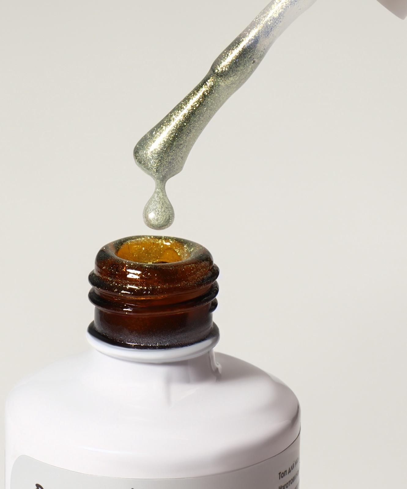 Топ для ногтей «Сияние», с блёстками, 15 мл, LED/UV, серебристый, жёлтый