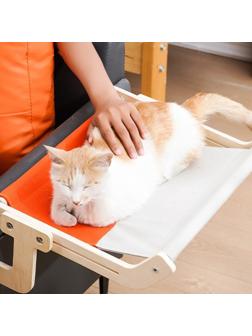 Гамак для кошки на кровать, 45*35*16 см, вес до 15 кг, бежевый/оранжевый