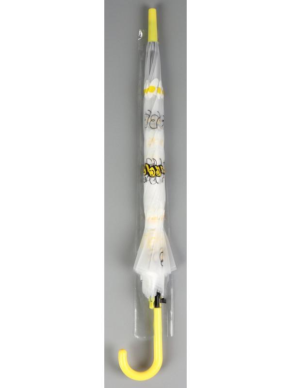 Зонт - трость детский «Пчёлки», полуавтоматический, 8 спиц, R=45/54 см, D = 90 см, прозрачный, белый, жёлтый