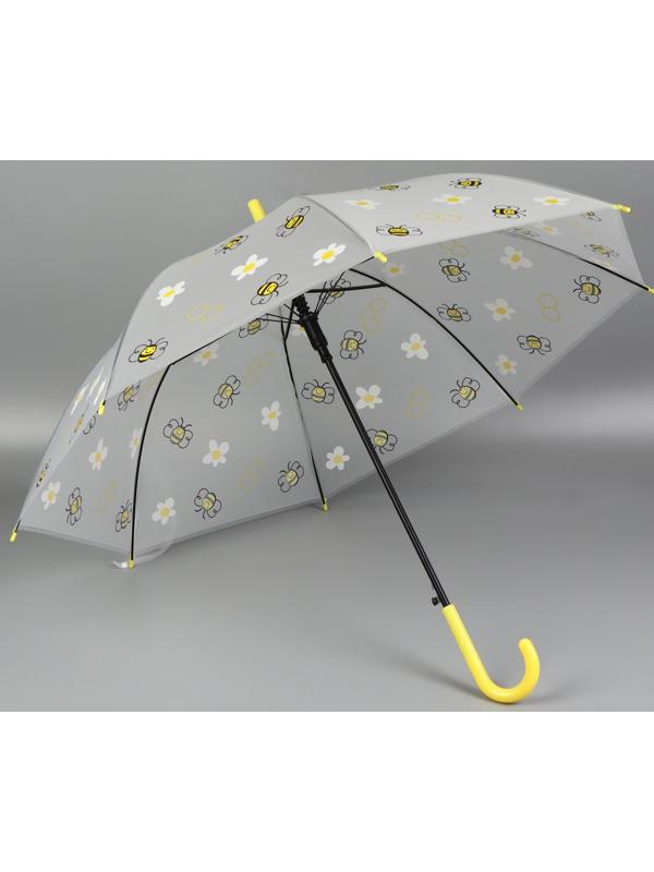 Зонт - трость детский «Пчёлки», полуавтоматический, 8 спиц, R=45/54 см, D = 90 см, прозрачный, белый, жёлтый