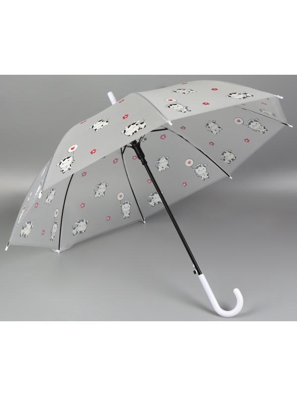 Зонт - трость детский «Коровки», полуавтоматический, 8 спиц, R=45/54 см, D = 90 см, прозрачный, белый