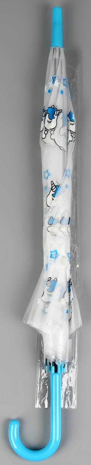 Зонт - трость детский «Единороги», полуавтоматический, 8 спиц, R=45/54 см, D = 90 см, прозрачный, белый, голубой