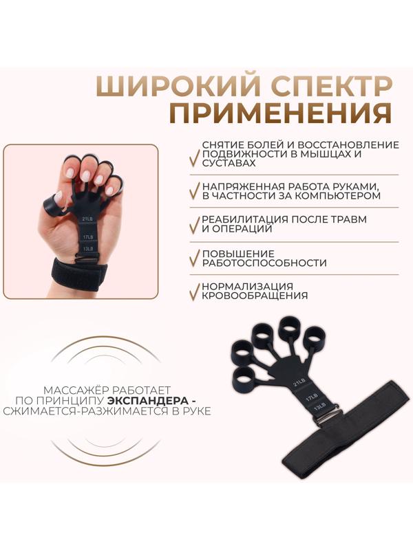 Массажёр для разработки рук и пальцев, с манжетом, 8 × 14 × 2,8 см, цвет чёрный
