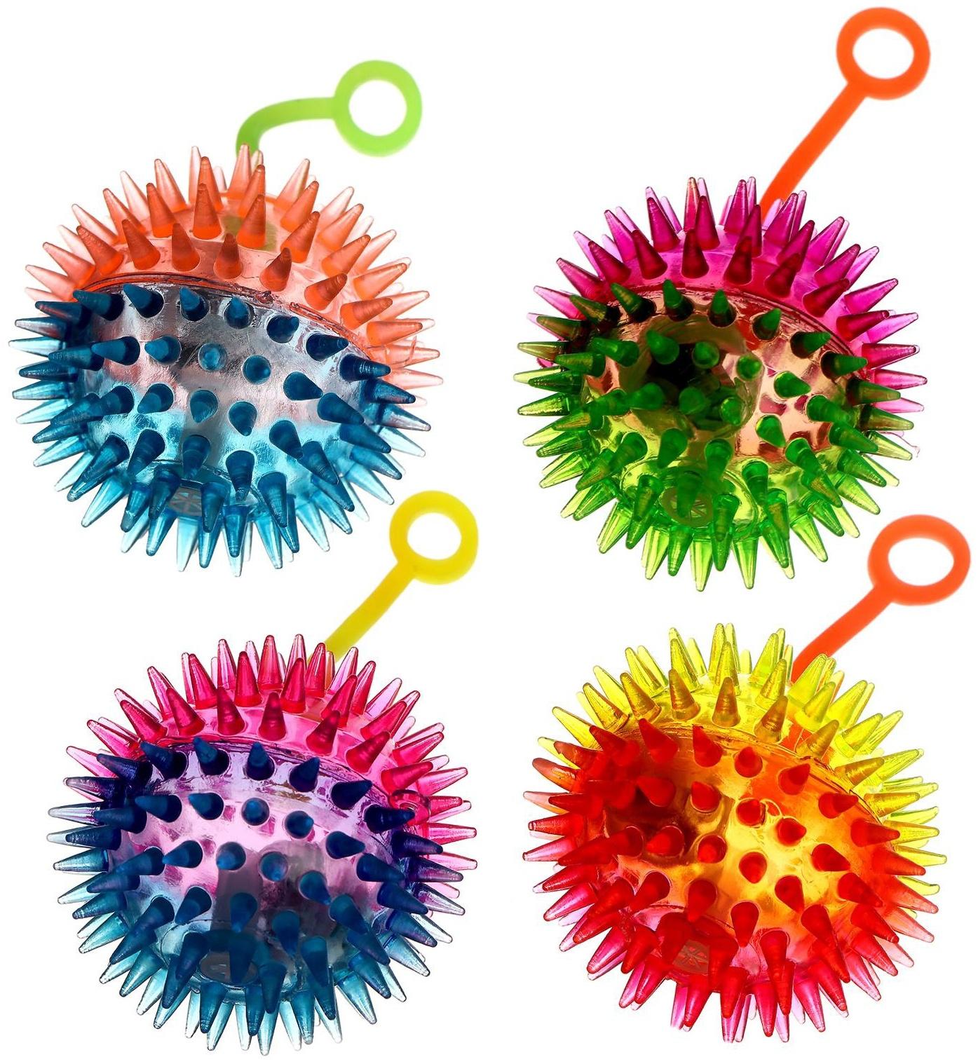 Мяч световой на резиночке, 6,5 см, прозрачный, набор 3 шт, МИКС