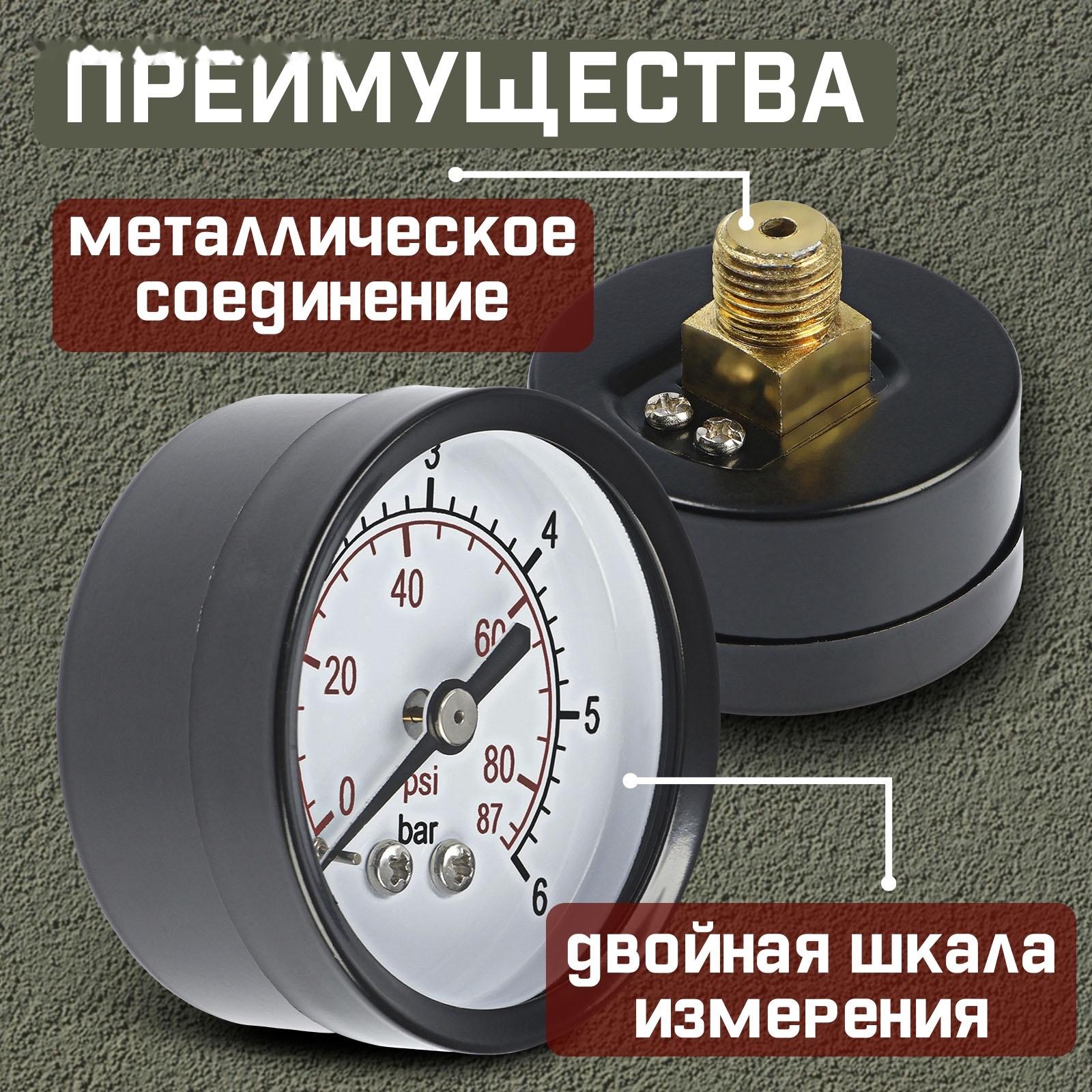 Манометр ZEIN, аксиальный, диаметр корпуса 50 мм, 6 бар, 1/4