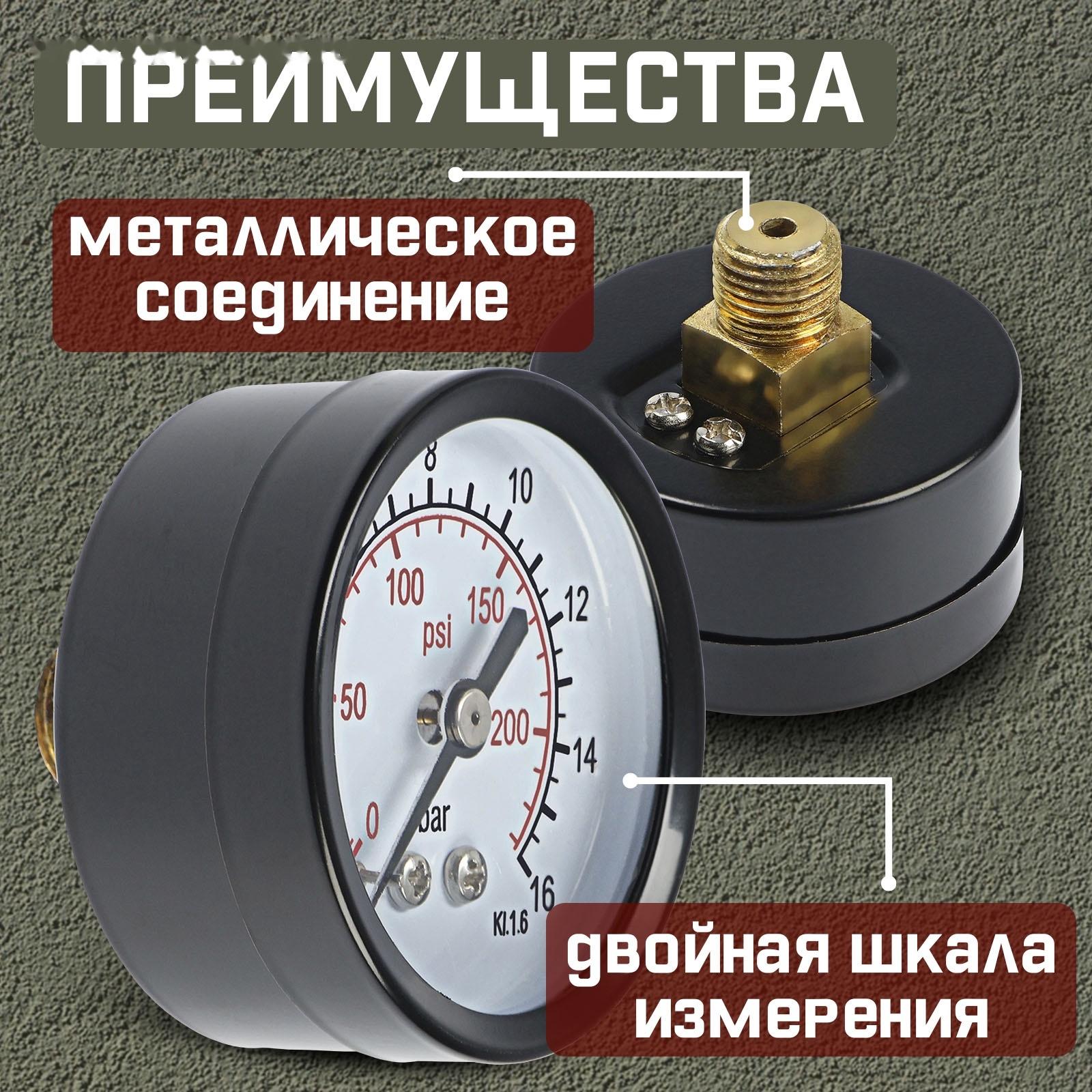 Манометр ZEIN, аксиальный, диаметр корпуса 50 мм, 16 бар, 1/4