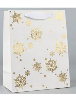 Пакет подарочный новогодний ламинированный «Снежинки», MS 18 х 23 х 10 см