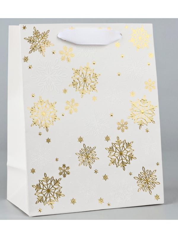 Пакет подарочный новогодний ламинированный «Снежинки», MS 18 х 23 х 10 см