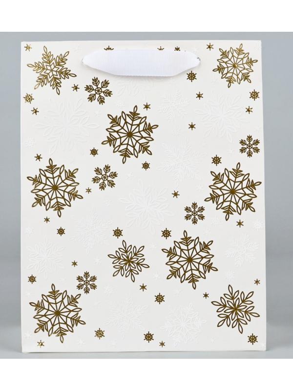 Пакет подарочный новогодний ламинированный «Снежинки», MS 18 х 23 х 10 см