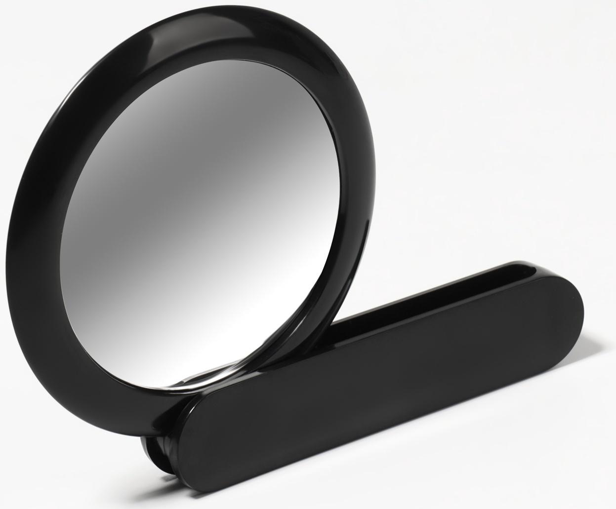 Зеркало с ручкой, складное, двустороннее, с увеличением, d зеркальной поверхности 6,4 см, цвет чёрный