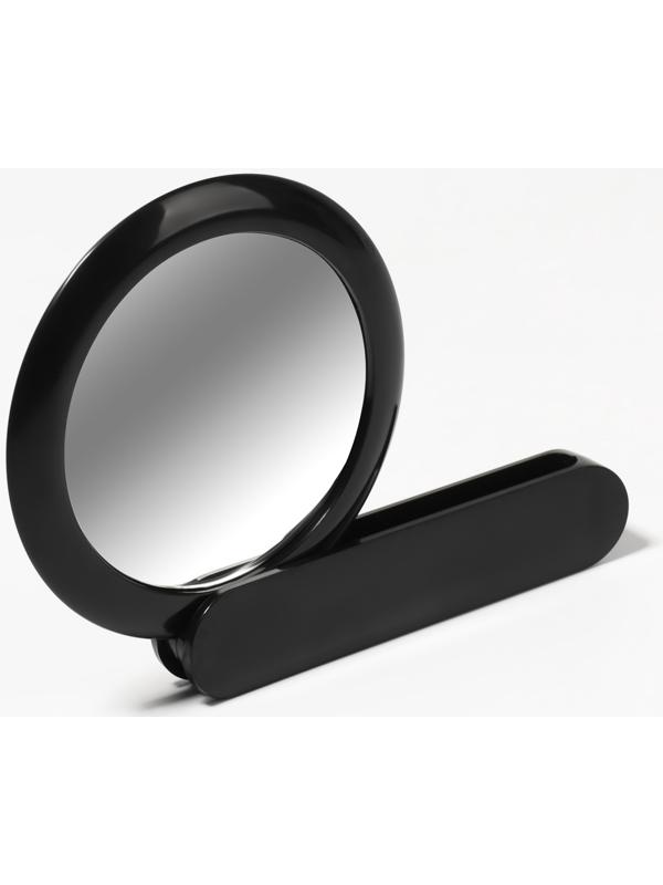 Зеркало с ручкой, складное, двустороннее, с увеличением, d зеркальной поверхности 6,4 см, цвет чёрный