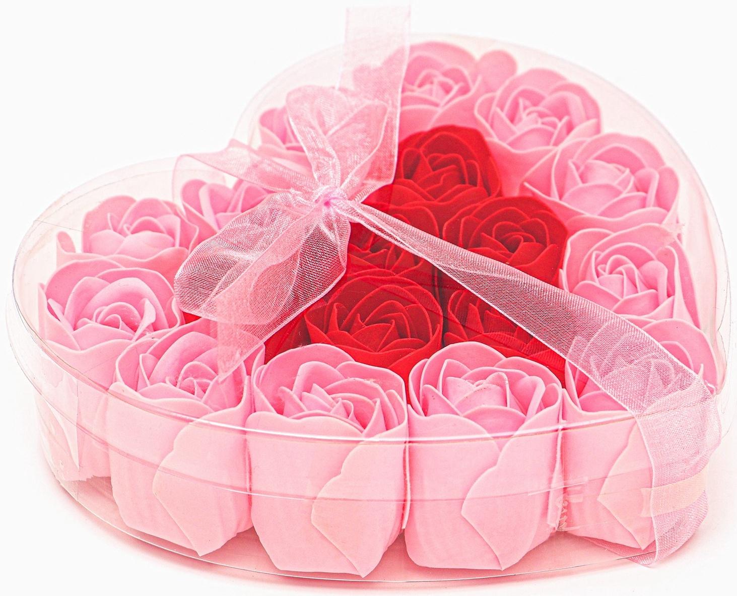 Набор в форме сердца, нежных 18 красно-розовых мыльных роз