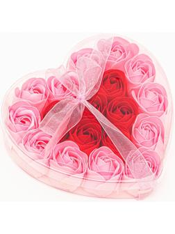 Набор в форме сердца, нежных 18 красно-розовых мыльных роз
