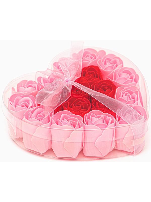 Набор в форме сердца, нежных 18 красно-розовых мыльных роз