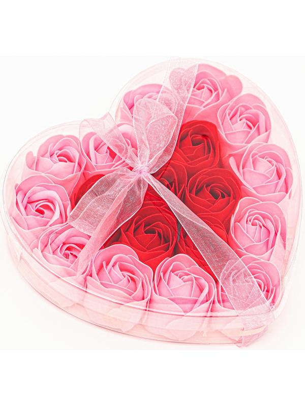 Набор в форме сердца, нежных 18 красно-розовых мыльных роз